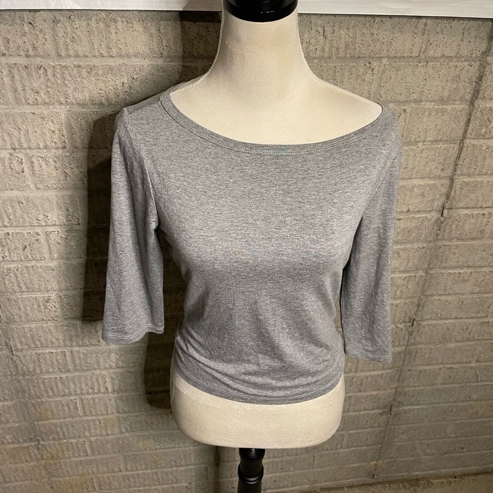 Harlow Gray Scoopneck Crew Neck 3/4 Sleeve Tee Casual‎ Top Size Small